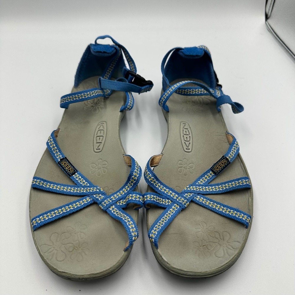 Keen Emerald City Strappy Sandals Blue Yellow Woven Ankle Strap Womens 8